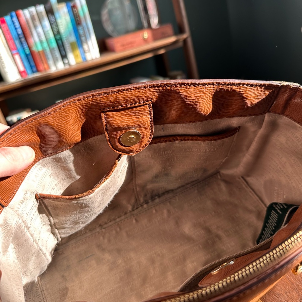 Lauren Ralph Lauren Tan Leather Satchel (significant flaws) - Picture 13 of 16